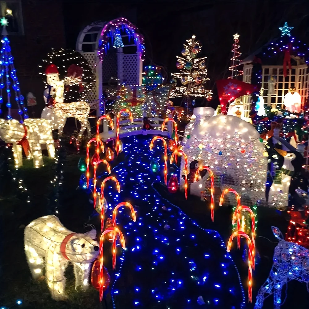 12PCS Solar-Powered Candy Cane Light Christmas Lighted Holiday Displays LED Street Lamps Waterproof Outdoor Garden Landscape