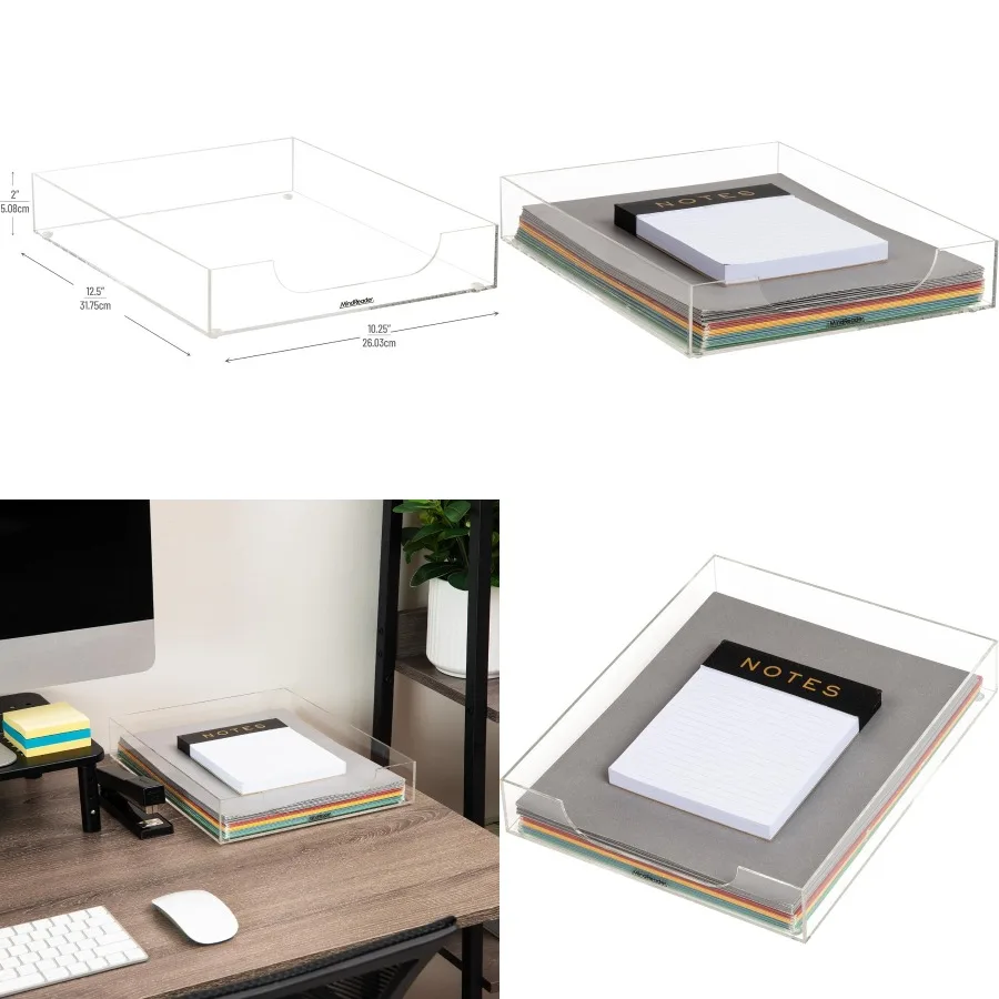 منظم سطح المكتب من الأكريليك الشفاف الحديث مع صينية ورقية للاستخدام المكتبي، حل فعال لتخزين الملفات مصمم لتنظيم المكتب