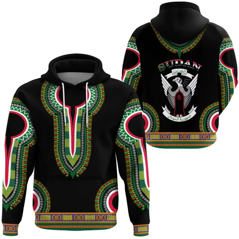 3D Print Africa Sudan Flag Map Hoodies For Men Clothes National Emblem Graphic Pullover Sweatshirts Casual Tracksuit Tops