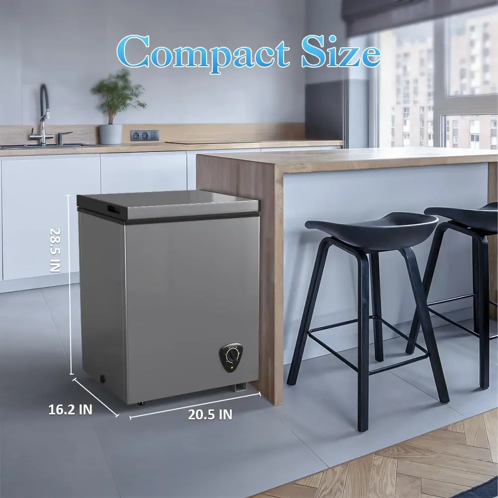 Chest Freezer - Compact Deep Freezer Small Freezer 7 Adjustable Temperature with Removable Basket, 3.5 Cubic Feet Energy Saving