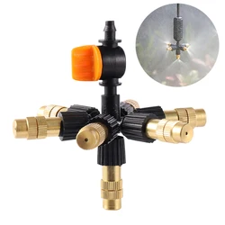Hanging With Valve 4/5/6/7 Way Brass Misting Nozzle Adjustable Atomization Cooling Sprinkler Kit Garden Flowerbed Watering Kit