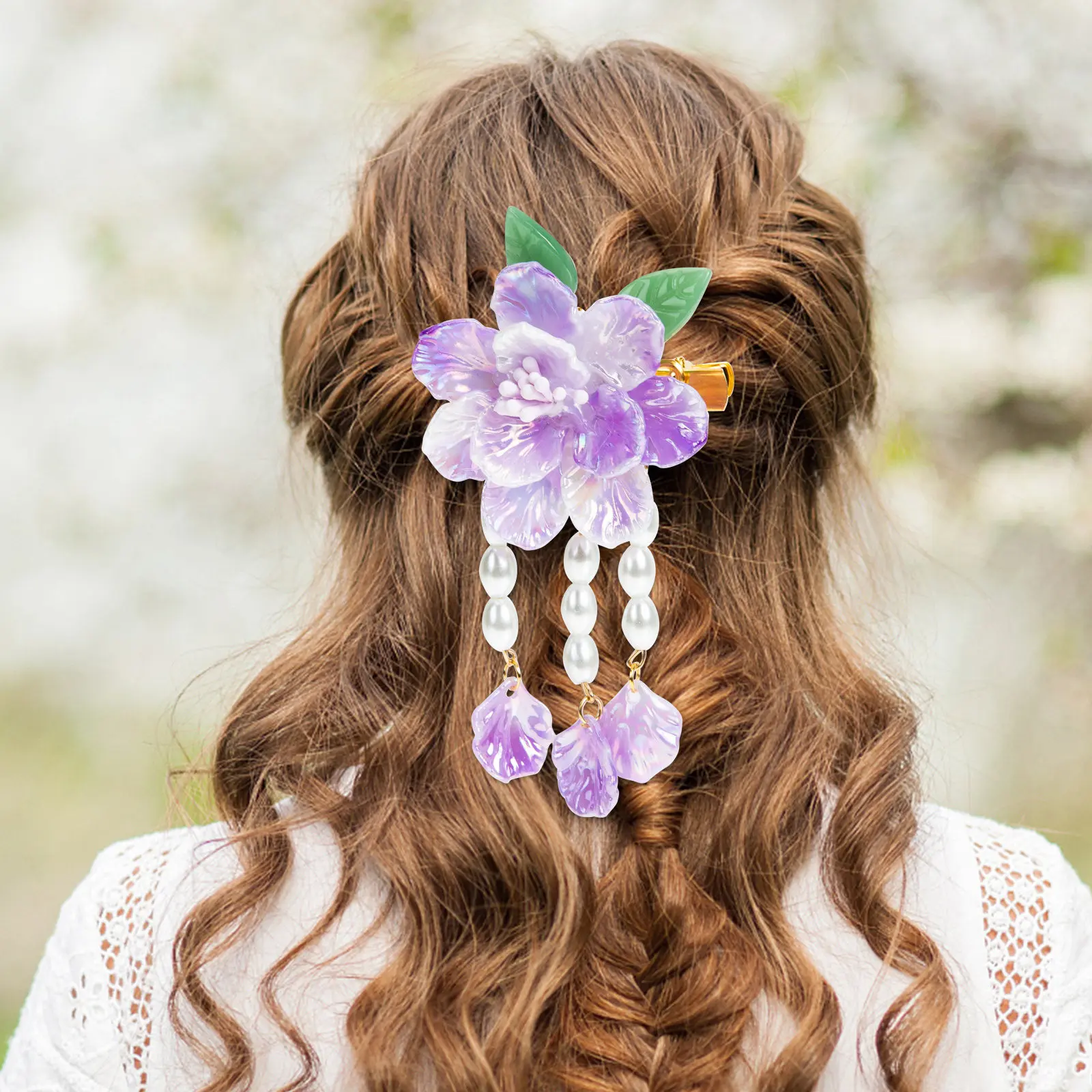 1Pair Tassel Hair Clip Flower Pearl Embellished Vintage Barrette Women Hair Accessory Elegant Graceful Retro Look