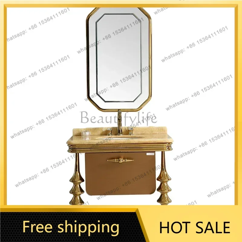 YJ Wabi-Sabi Stainless Steel Bathroom Cabinet Combo Nordic Marble Smart Bathroom Mirror Shelves Home Furniture Móveis Banheiro F