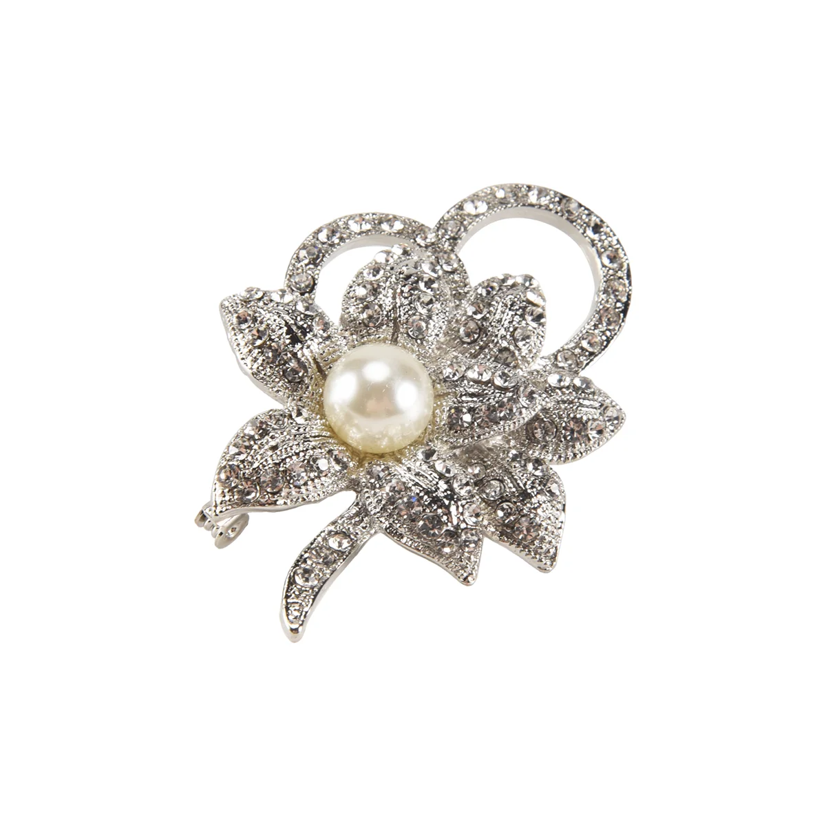 Classy Flower Brooch Pin with Shiny Created Crystal and Created Pearl for Christmas wedding or prom