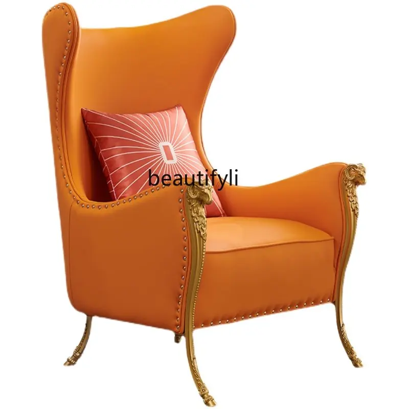 

Light Luxury Single-Seat Sofa Chair Hotel Villa Club Wingback Chair High Back Chair American Sheep Head Chair furniture