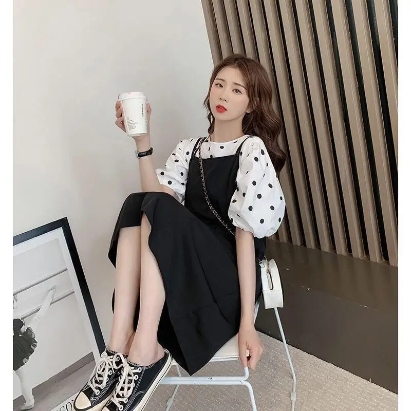 Korean Ladies Dresses Casual Two-piece Suit Fashion Short Sleeve Tops Solid Color Loose A-line Skirt Summer Women's Clothing