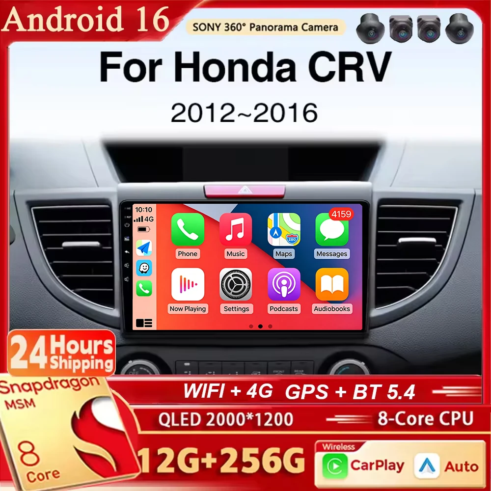 Radio para Auto Android 16 con Navegación, Reproductor Multimedia Estéreo, Carplay y Auto para Honda CRV 2012 2013 2014 2015 2016