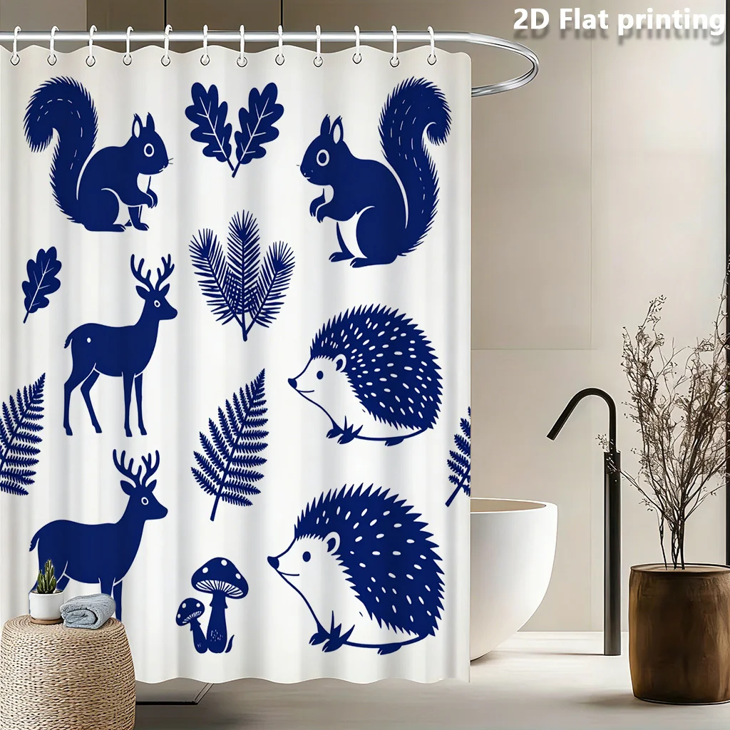 

Woodland Forest Animal Print Shower Curtain 180x200cm Blue Silhouette Bathroom Decor Nature Safari Style Waterproof Curtain