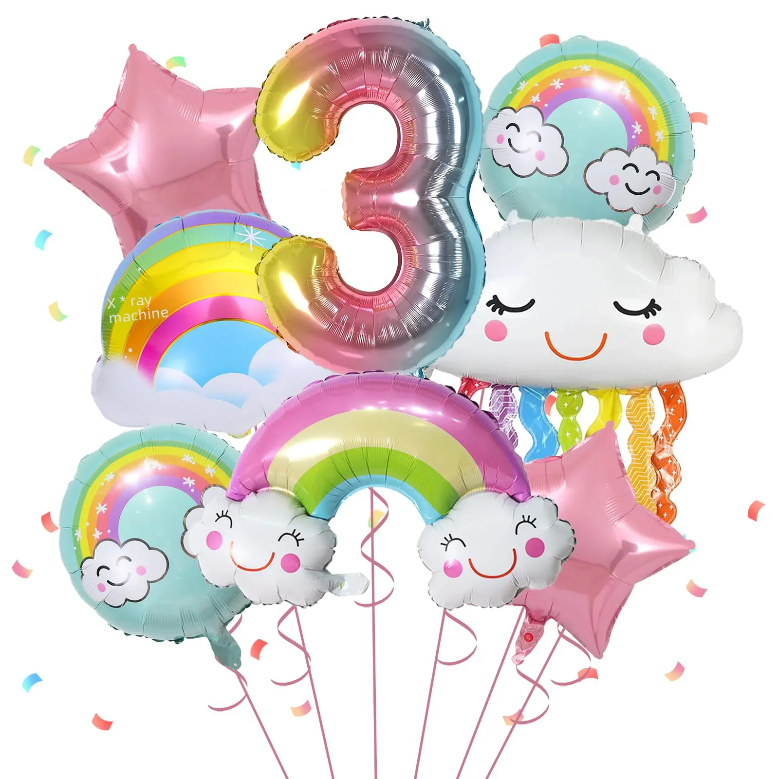 8pcs Rainbow Smile Cloud Balloon 32 inch Gradient Number Foil Balloons 1-9 Year Old Kids Birthday Party Decors Baby Anniversary