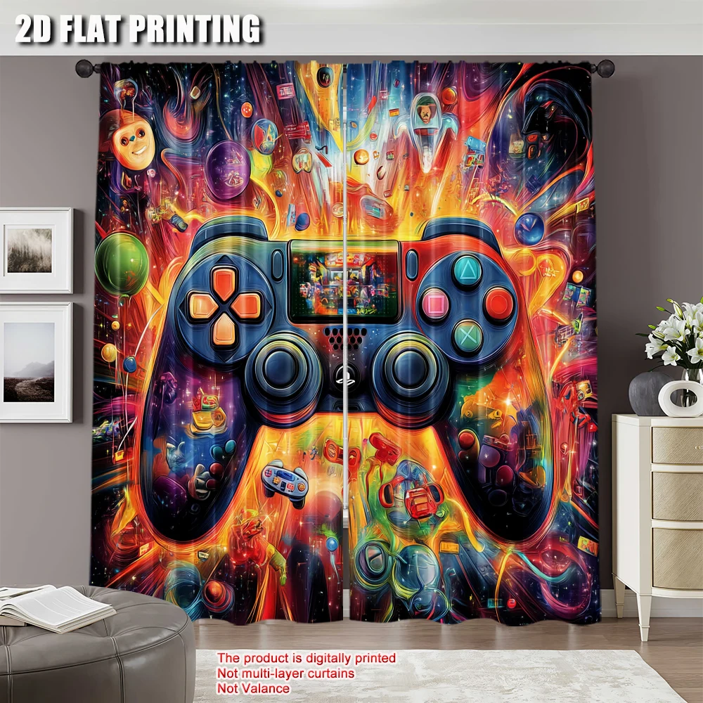 2Pcs Satisfactory Game Room Curtains Video Gaming Theme Colorful Decor Playroom Home Apartment Bedroom Living Room