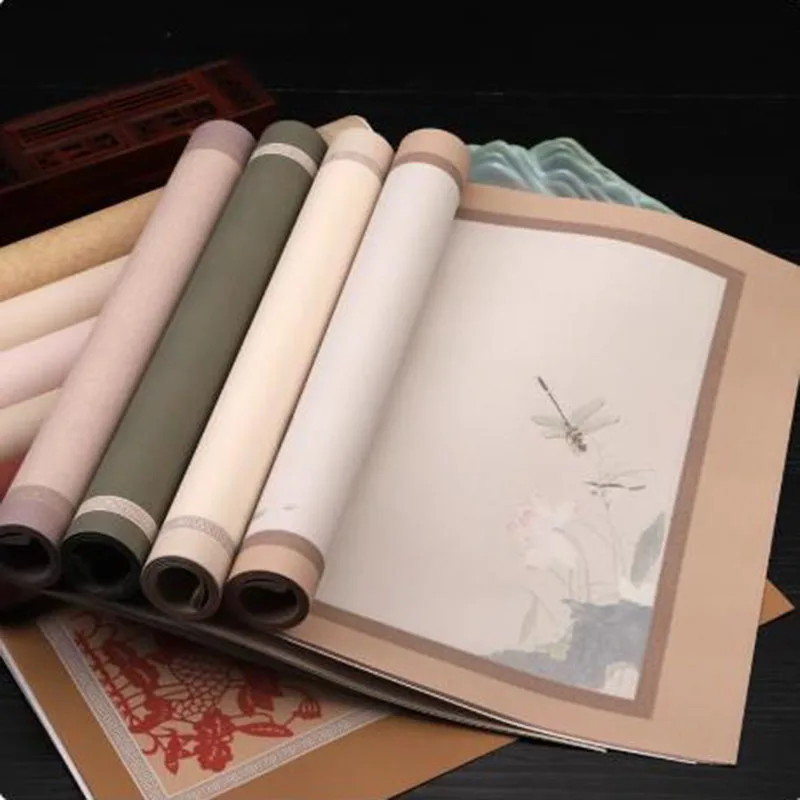 5Pcs Wax Dyed Rice Paper, Half Raw Half Ripe Xuan Paper, 34x138 cm Calligraphy Painting Supplies, Art Paper