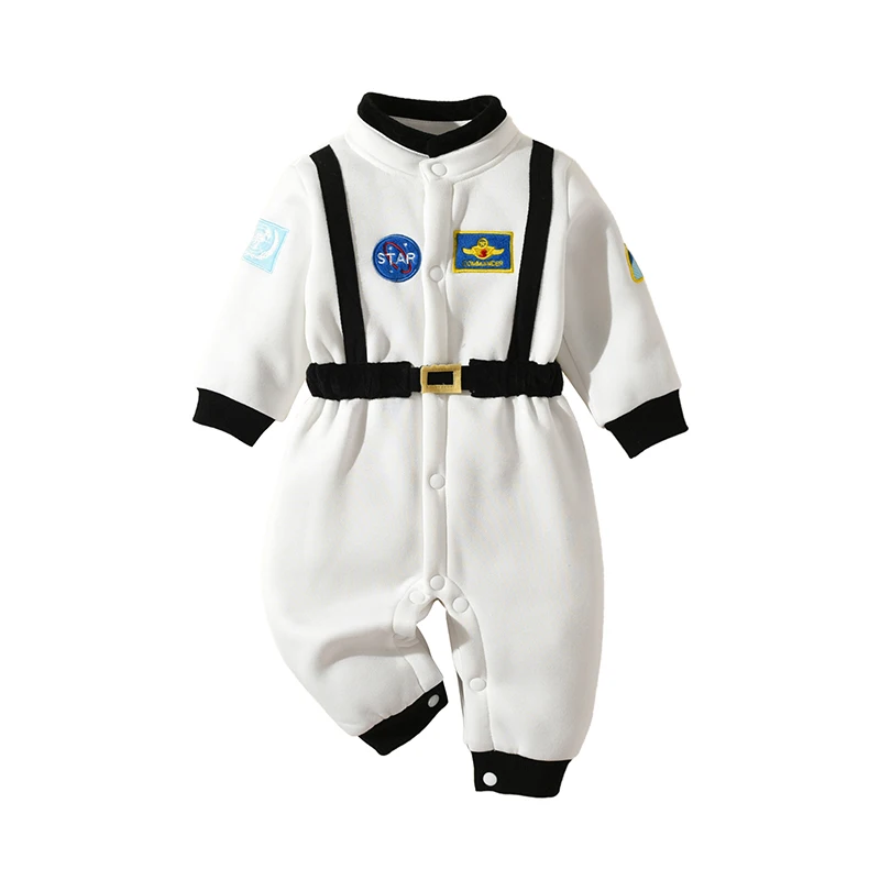 

Toddler Boys Girls Rompers Astronaut Style Patch Patchwork Snap Closure Long Sleeve Kids Jumpsuits Fall Clothes Bodysuits