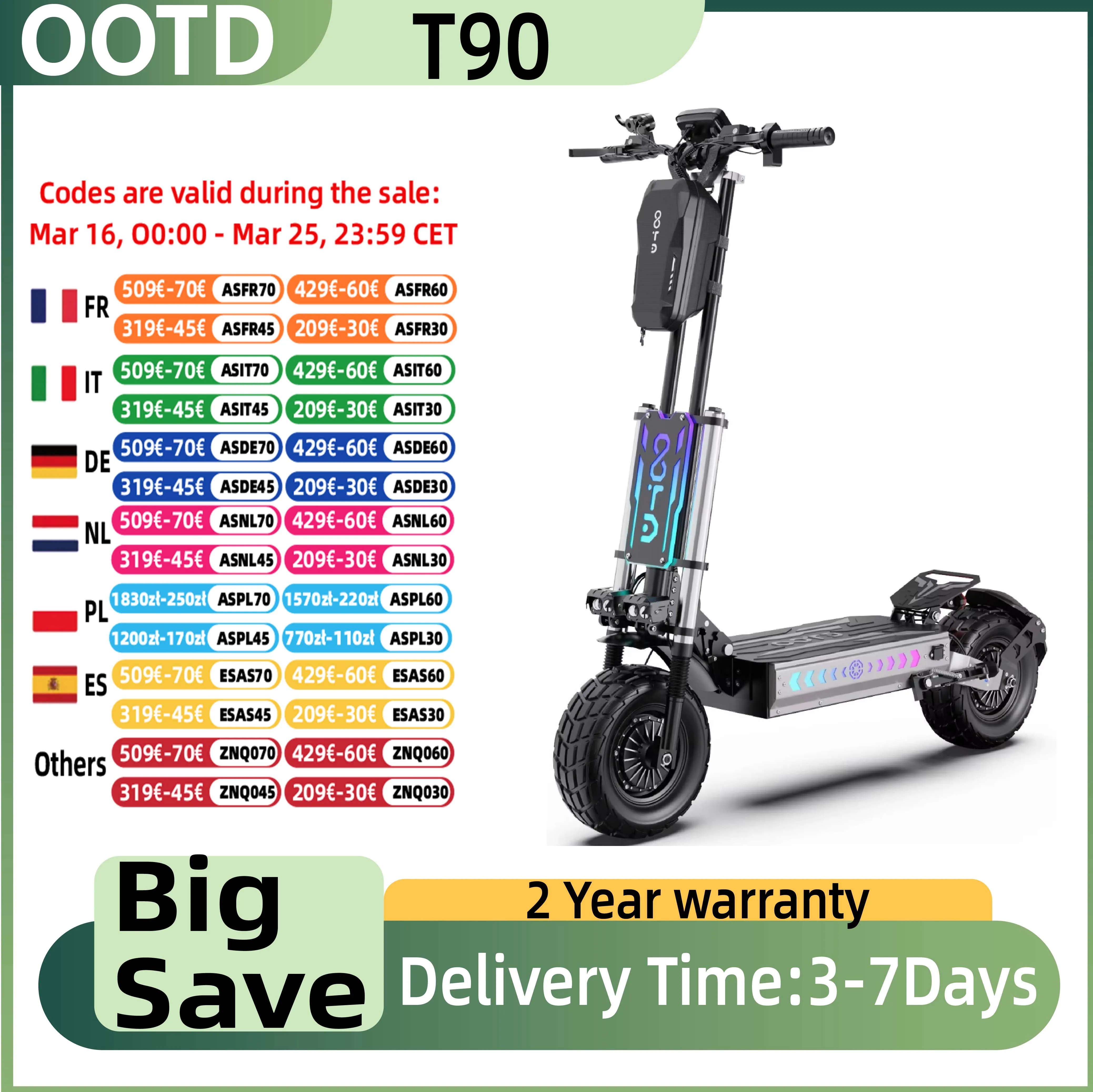 OOTD T90 City Elektryczny Skuter 2100W*2 Silnik E-scooter 60V31.2AH Akumulator Składany Skuter Elektryczny dla Dorosłych 13-calowe Bezdętkowe Opony Escooter