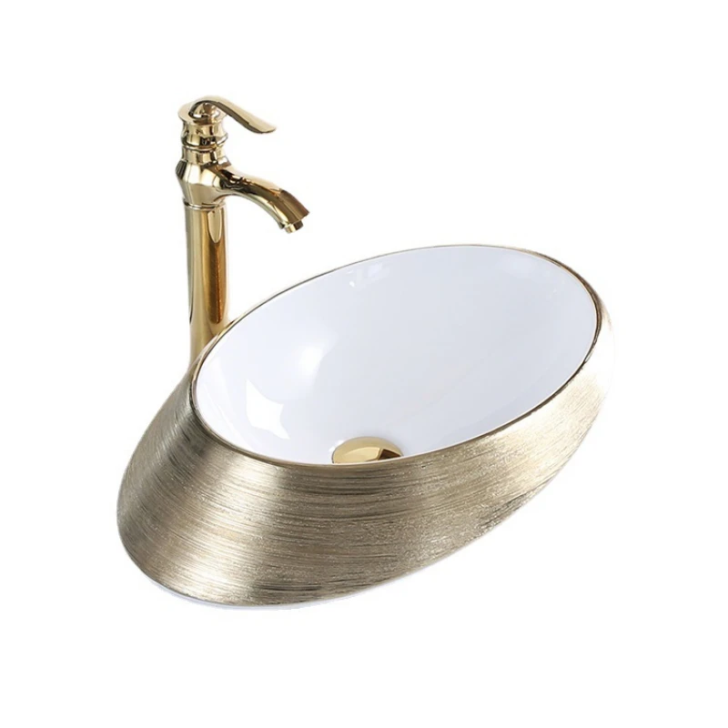 New Design Plated Silver Color Ceramic Countertop Art Hand Wash Basin Vessel Bathroom Sinks