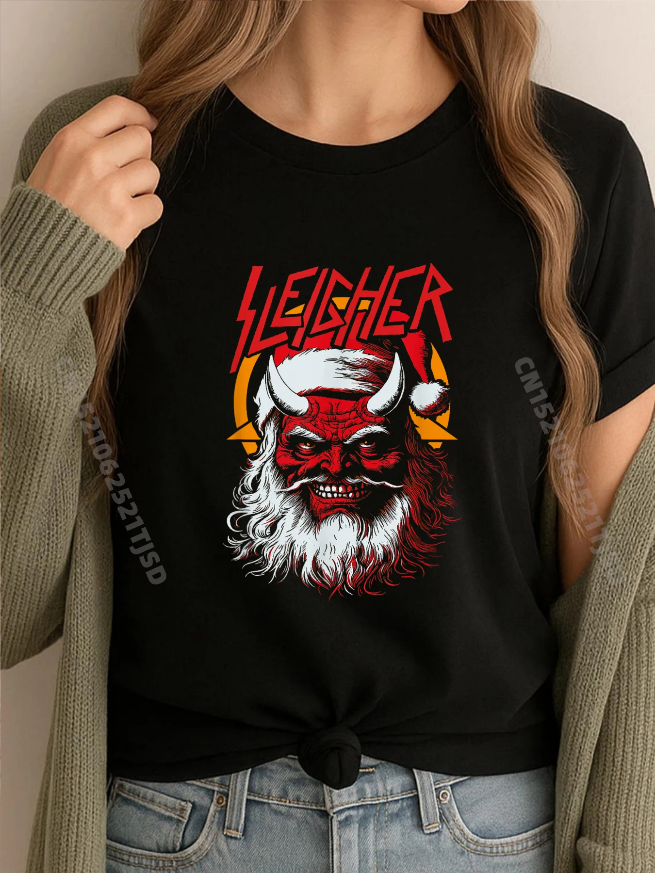 

Sleigher Hail Santa Metal Рождественская мужская одежда 2025Бесплатная доставка Одежда в Корейском стиле