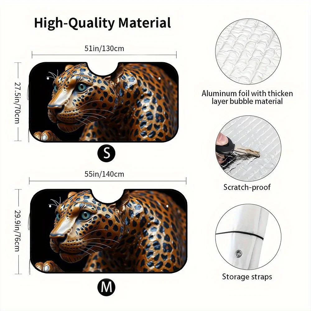 1pc Vibrant Leopard Print Car Sunshade - Abstract Design, Polyester Fiber, Fits Various Models, Perfect For Travel & Daily Commu
