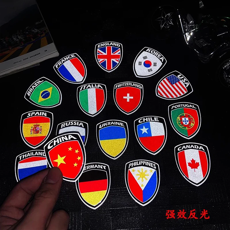 World National Flag Sticker 3D Reflective Motorcycle Accessories Badg Decals For Korea France Spain Brazil Chile ukraine Italy