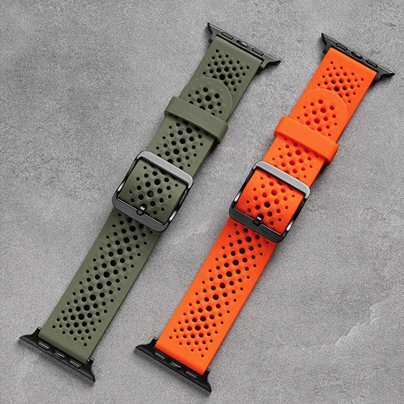 Air hole Straps for Apple Watch Ultra 3 2 49mm 46mm 45 44m 42 41 40mm Sport Breathable Silicone Band iWatch 11 10 9 8 7 6 5 SE