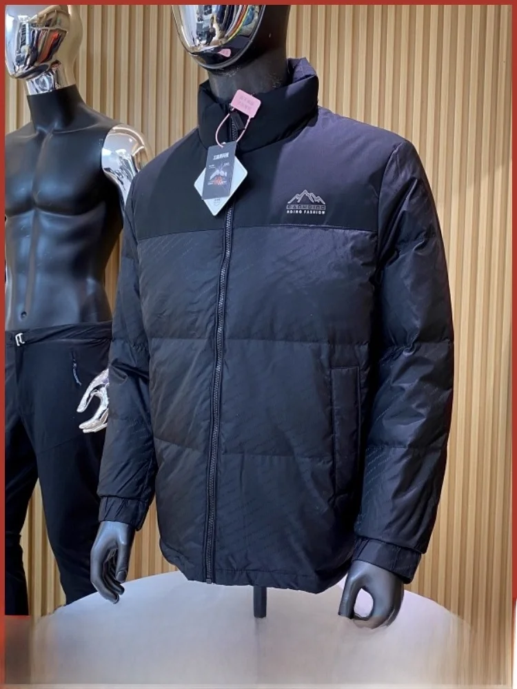 

New National Stand 90 Du down Thiened Winter Warm Faionable Youth Patchwork Waterproof Stand Collar Men's down Jaet