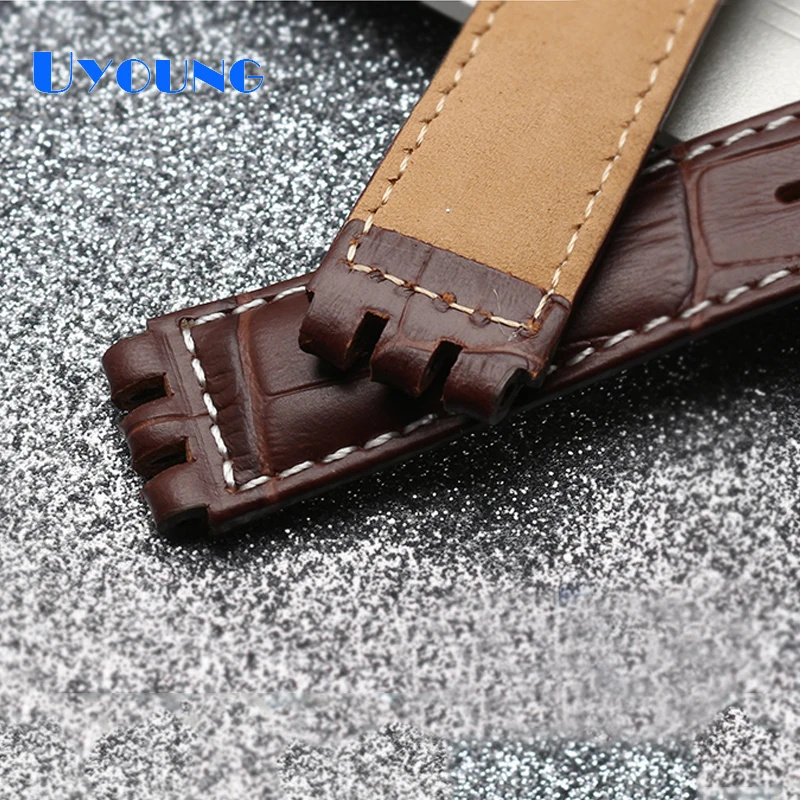 Genuine leather watch strap For swatch watchband 17mm 19mm Toothed interface wristwatches band men women sport leather bracelet