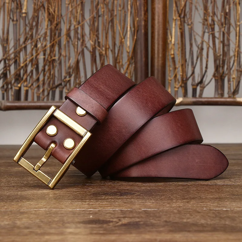 2026 New Retro Tough Guy Style Thickened First Layer Cowhide Belt Men’s Genuine Leather Trendy Versatile Jeans Belt