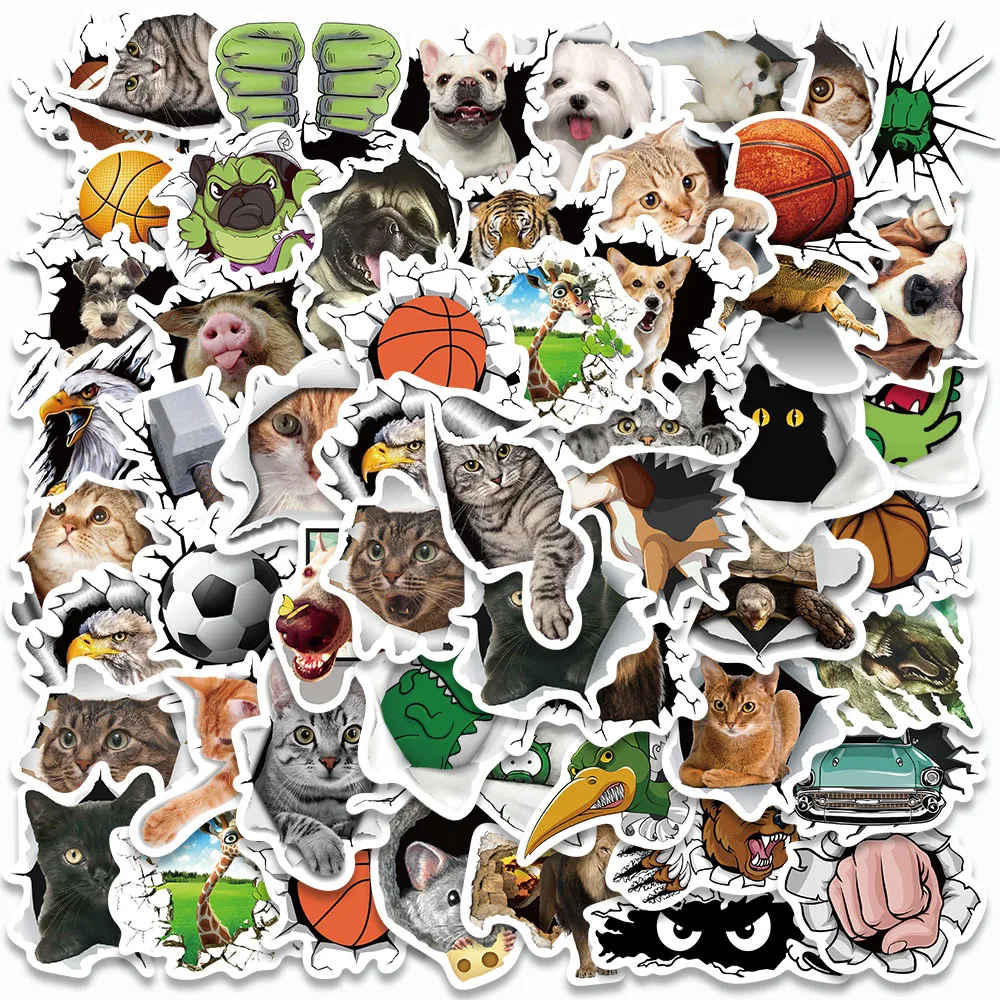 50PCS Cartoon Cat Stickers Cute Dinosaur Graffiti Decals For Laptop Cup Fridge Skateboard Suitcase Guitar Waterproof Stickers