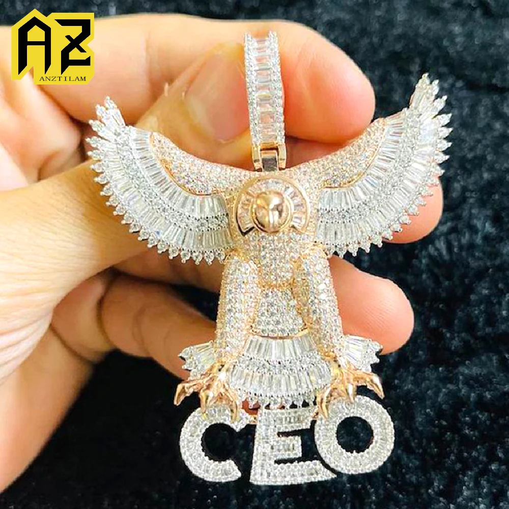 Anztilam Eagle CEO Iced Out Pendant Necklace with Long Link Rope Chain Necklaces for Women Men Brass Zircon Punk Hip Hop Jewelry