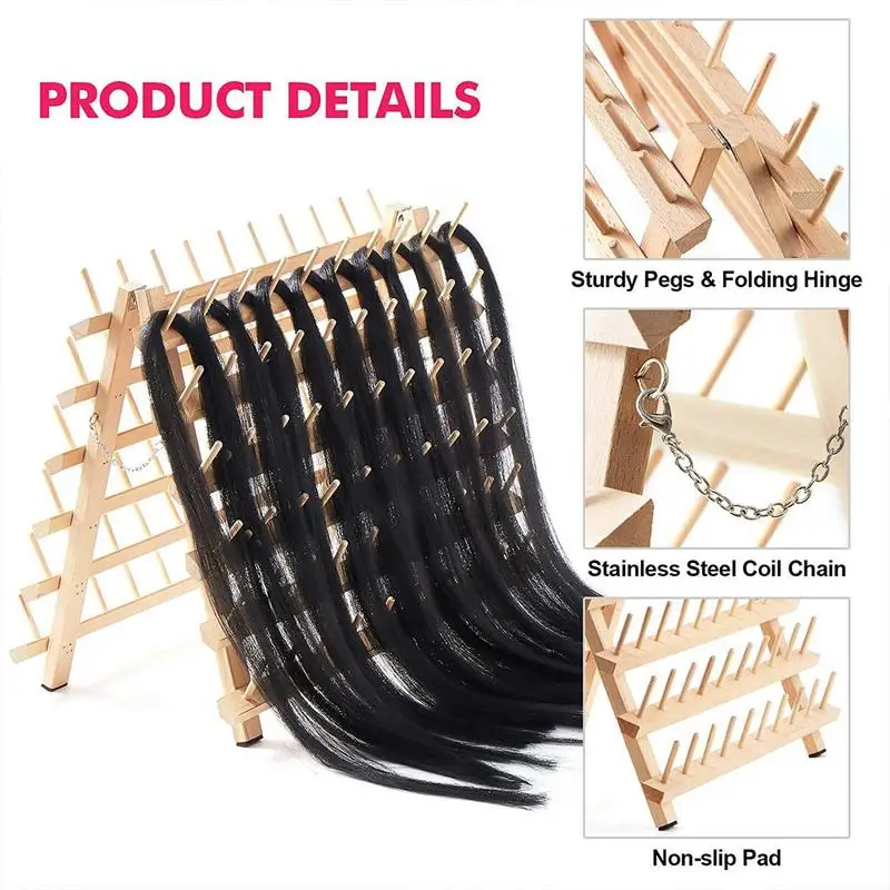 Wooden Thread Rack Foldable Spool Stand Braiding Rack Double-sided 120-Spool Thread Organizing Rack For Cross Stitches Embroider