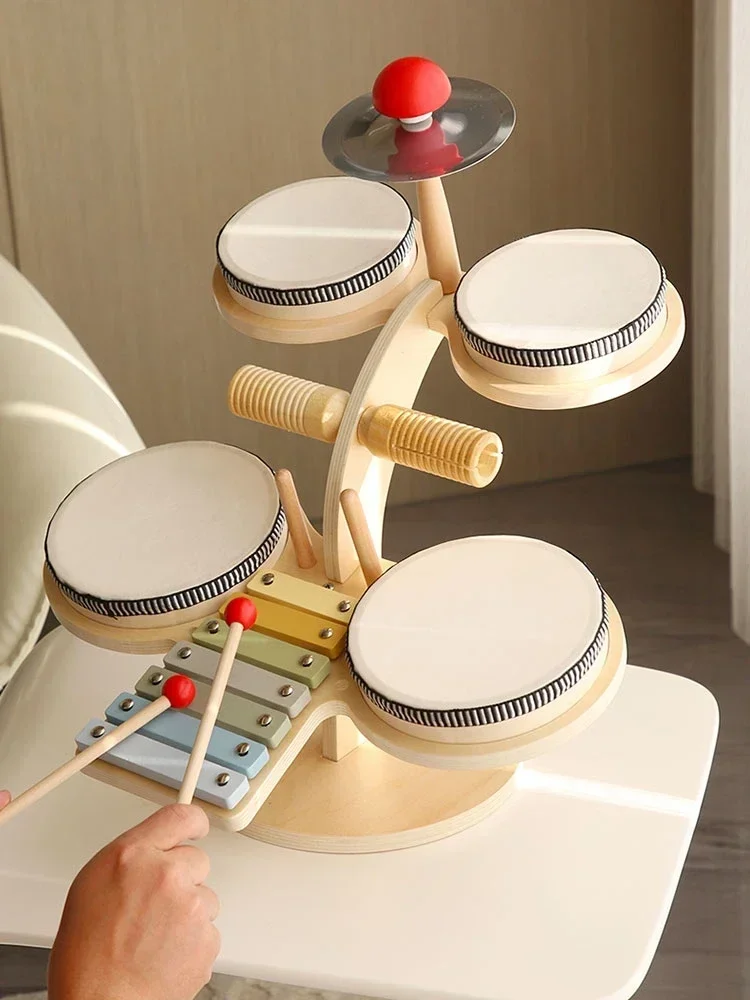 Complete set of percussion instruments for children, wooden fish, collision bell, soundboard, sand hammer bell