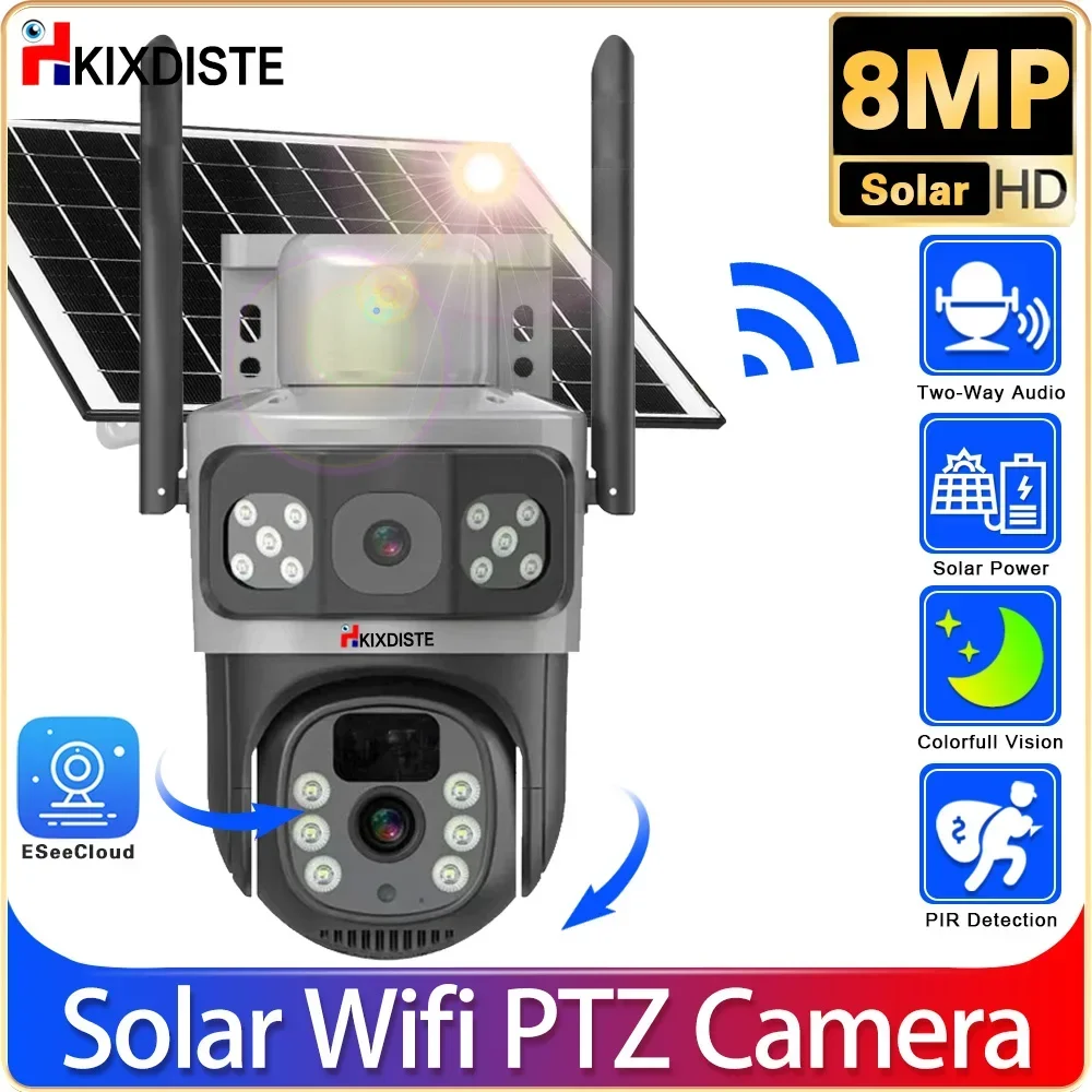 

WiFi Solar Battery PTZ Camera 4K Dual Lens Dual Screen Outdoor Security Protection PTZ Cam PIR Human Detection CCTV Two-WayAudio