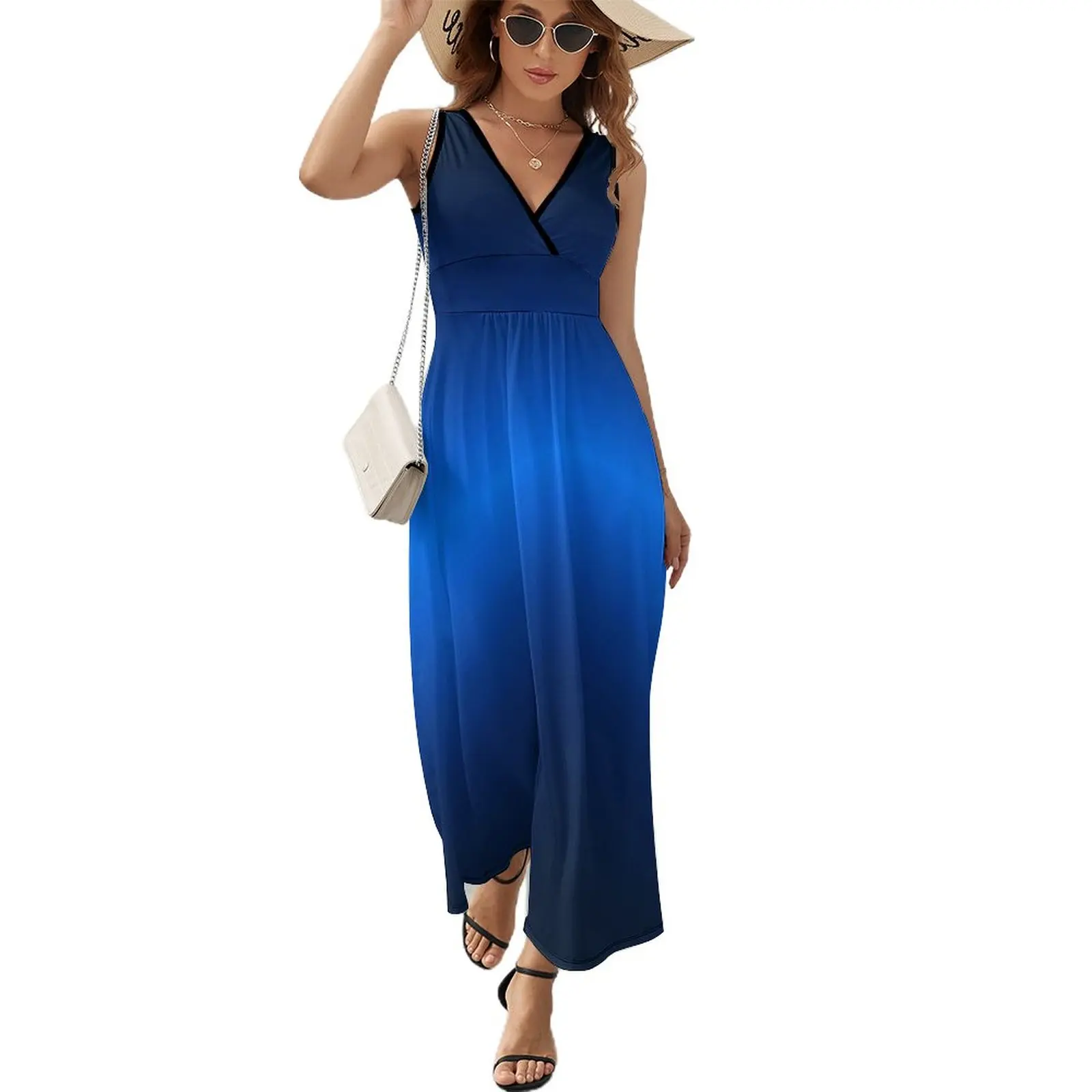 Electric Blue Ombre Dress Minimalist Glow Gradient Aesthetic Boho Beach Long Dresses Lady Vintage Maxi Dress Print Vestidos Gift