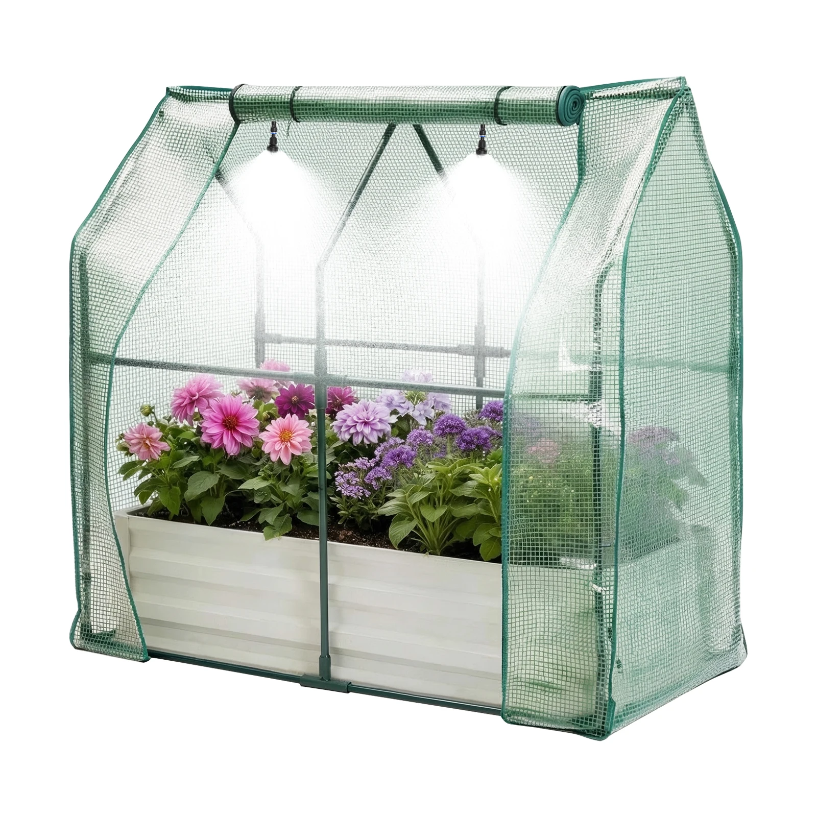 3 In 1 Galvanized Metal Raised Garden Bed Kit Greenhouse Cover Insect Net Built In Irrigation Durable Outdoor Planter Box For Vegetables Flowers Herbs 48 X24 X12
