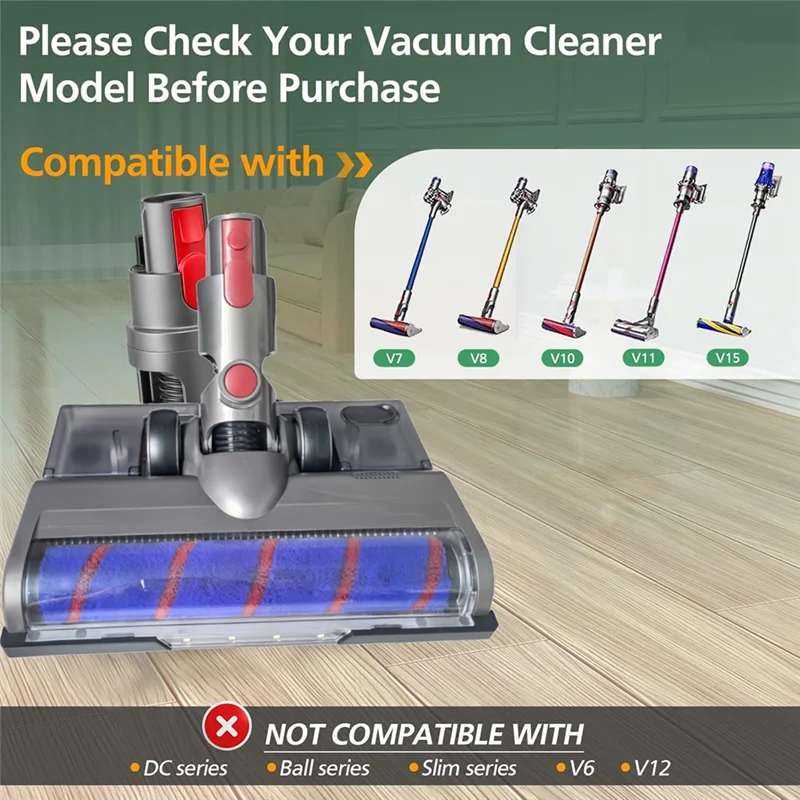

ABGH-Для Dyson V7 V8 V10 V11 V15 Насадка для пылесоса Мягкая роликовая насадка для щетки со светодиодной подсветкой для пыли с резервуаром для воды и подушечками для швабры