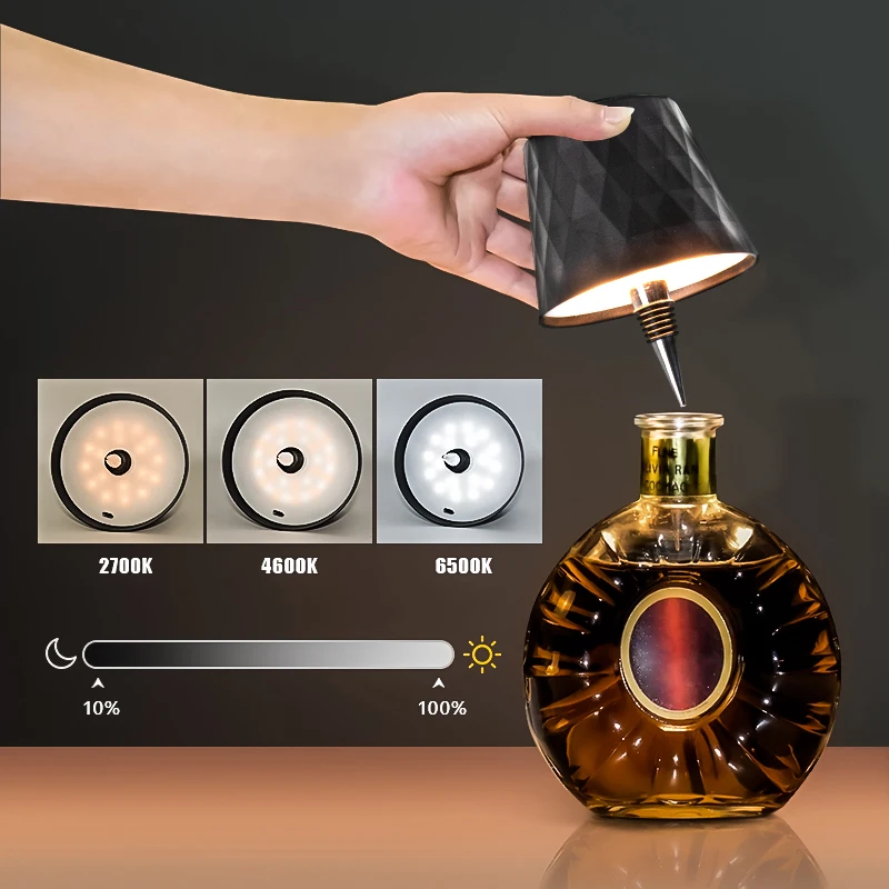 Cordless Led Wine Bottle Light, USB Rechargeable, Portable Design, 1200Mah Rechargeable Battery, Three-Color Stepless Dimming, Suitable for Ambient Lighting, Wireless Led Table Lamp, Restaurant, Bedroom, Home Party, Cafe - Gift