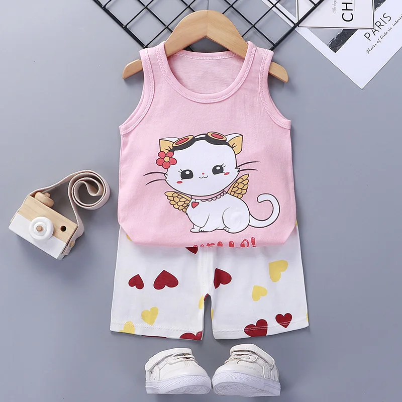 Summer Vest Boys Girls Pajamas Sets Cartoon Cotton Children Boy Girl Sleepwear Nightwear Kids Lightning Pyjamas Suit