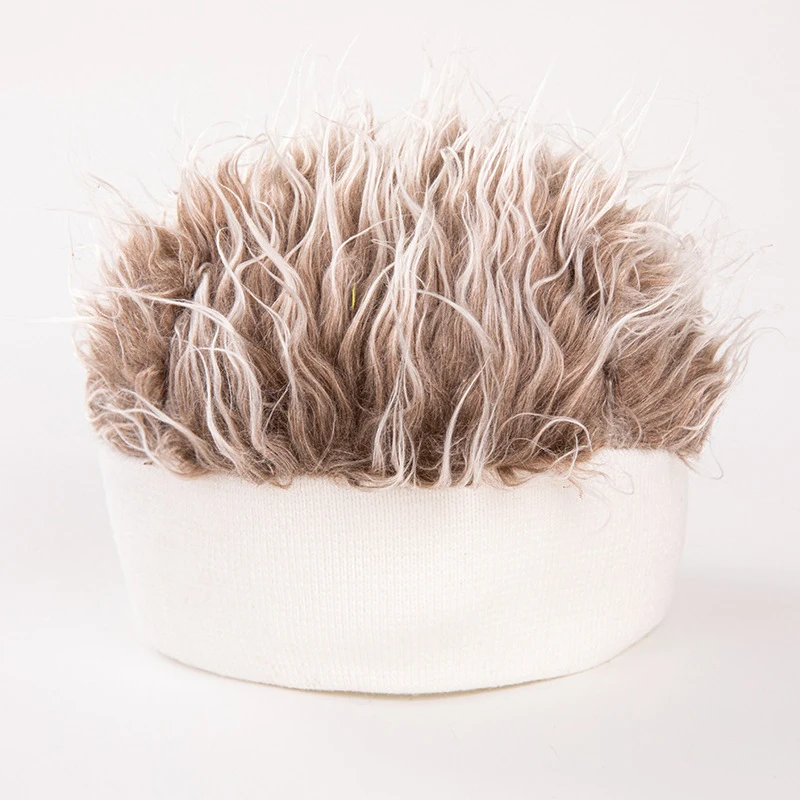 Creative Hip Hop Beanie Hat With Spiked Fake Hair Funny Retro Short Hair Caps For Women And Men Novelty Street Style Wig Hat