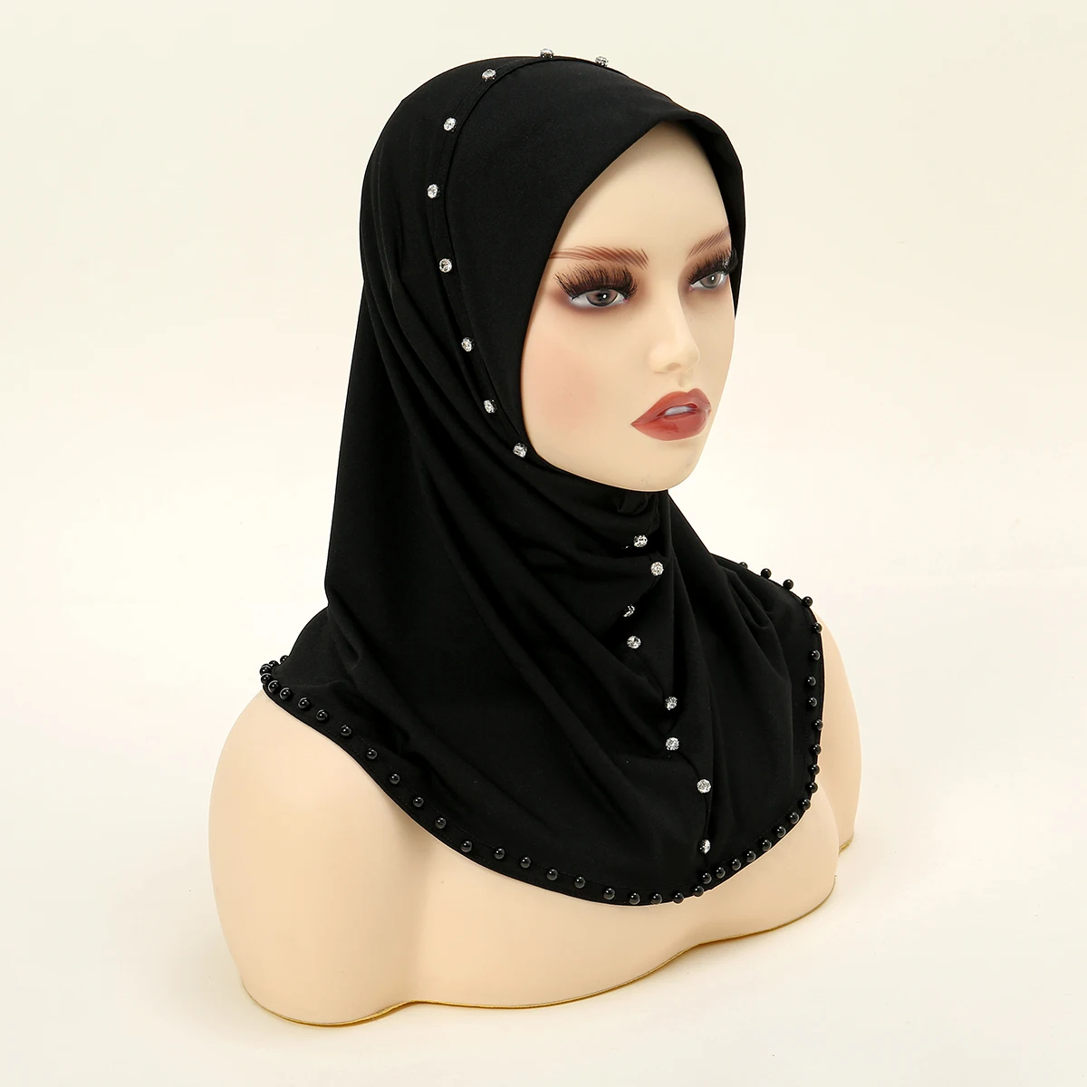 Instant Jersey Hijab Undercap for Muslim Woman Rhinestone Full Neck Cover Head Wraps Beading Islam Arab Turban Pinless Hijabs