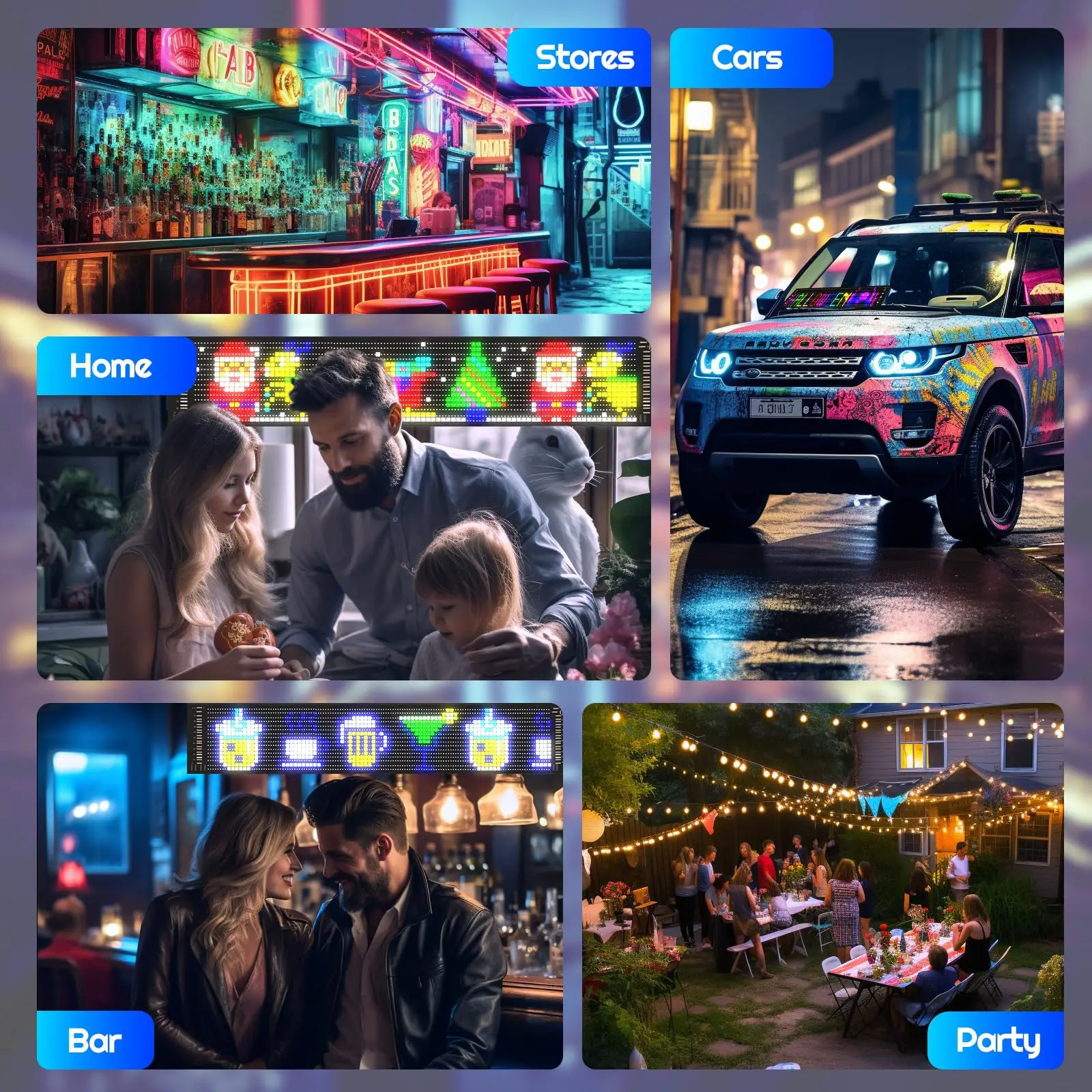 Programmable LED Sign Matrix Panel Scrolling USB Remote Bluetooth App Control LED Sign for Car Shop Store Advertising Party Bar