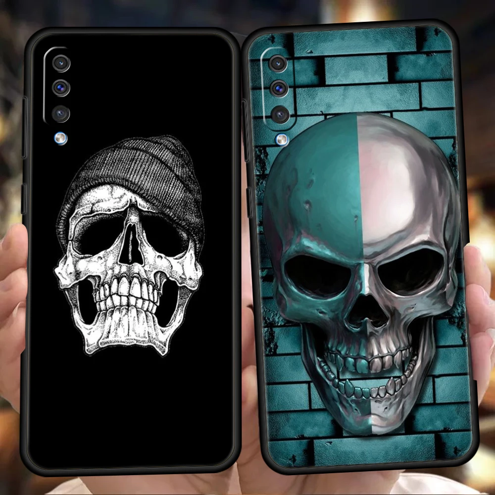 Funda de teléfono de calavera para Samsung Galaxy A53, A73, A33, A23, A13, A12, A22, A02, A50, A70, A20, A10, A20S, 5G, funda de silicona negra