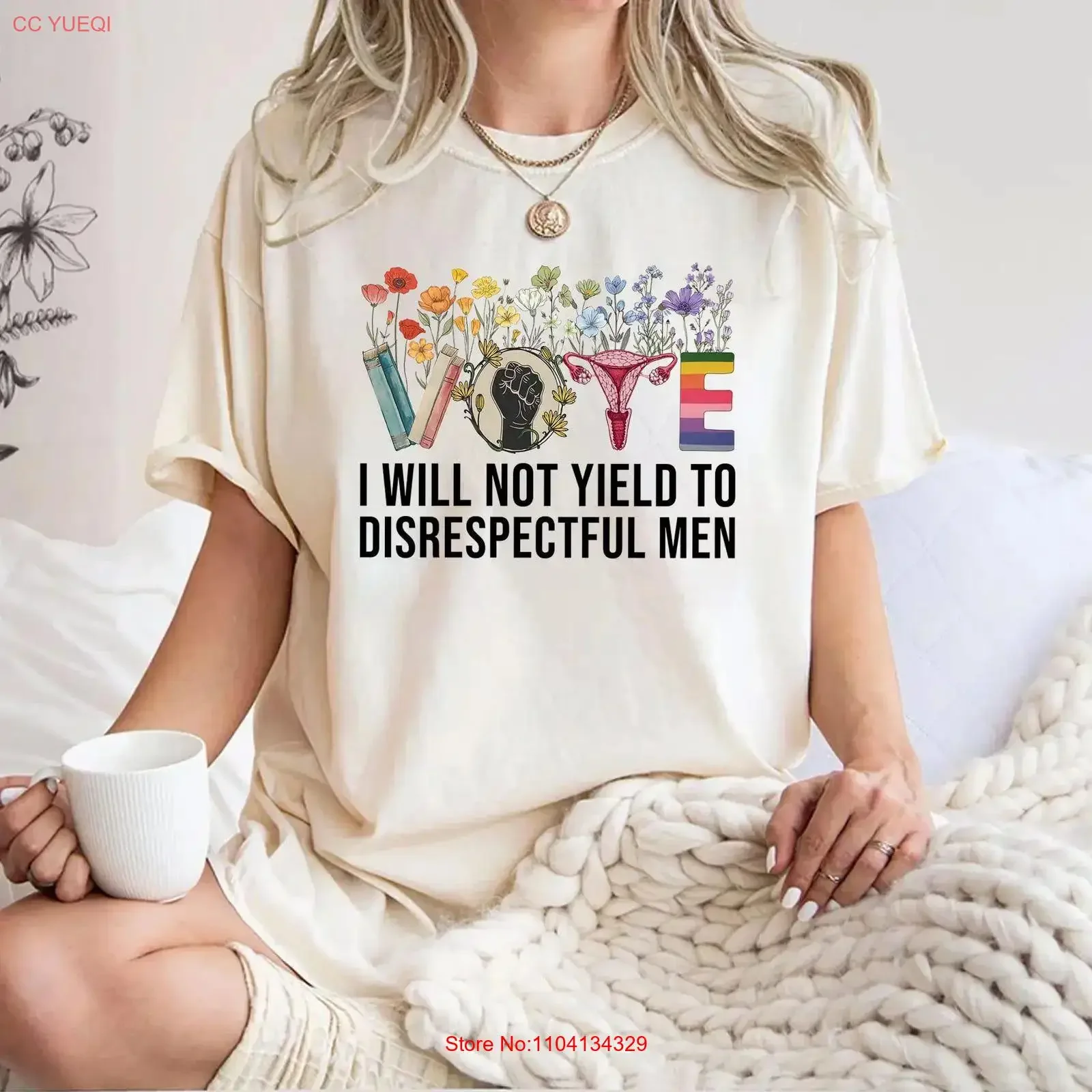 Camiseta con la frase 'I Will Not Yield to Disrespectful Men', estilo vintage, con diseño feminista, antirrepublicana, de apoyo a los derechos de las mujeres, demócrata y a la democracia americana.