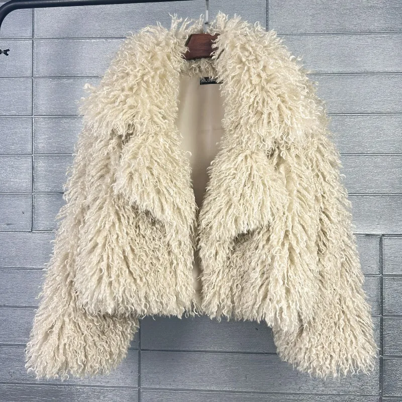 Tie-dye Beach Wool Print Color Fluffy Jacket Women's Imitation Fur Loose Style Suit Collar Winter Women's Coat Exquisite Simple