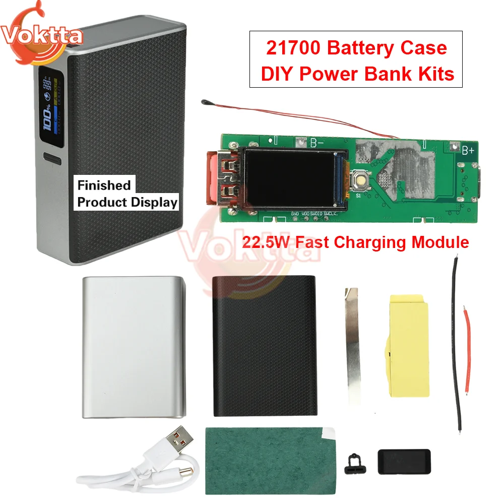 

Модуль быстрой зарядки 22,5 Вт 21700, чехол для аккумулятора, наборы Power Bank «сделай сам», Type-C + USB-интерфейс, портативная плата защиты от заряда