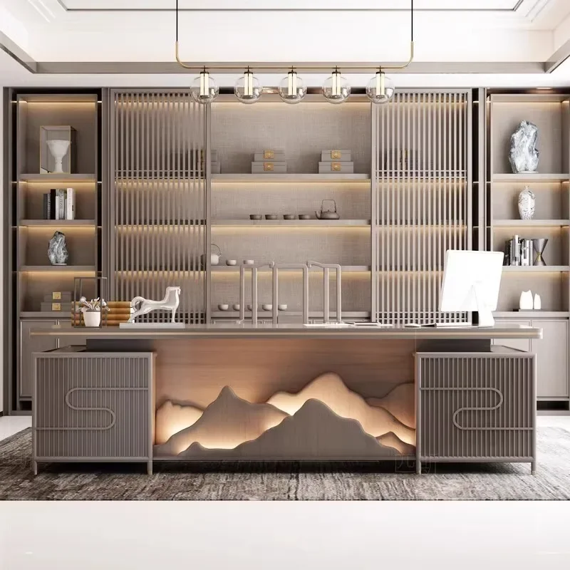 Light Luxury Designer Office Desk Long Straight Art Designer Secretary Office Desk High End Designer Schreibtisch Furniture