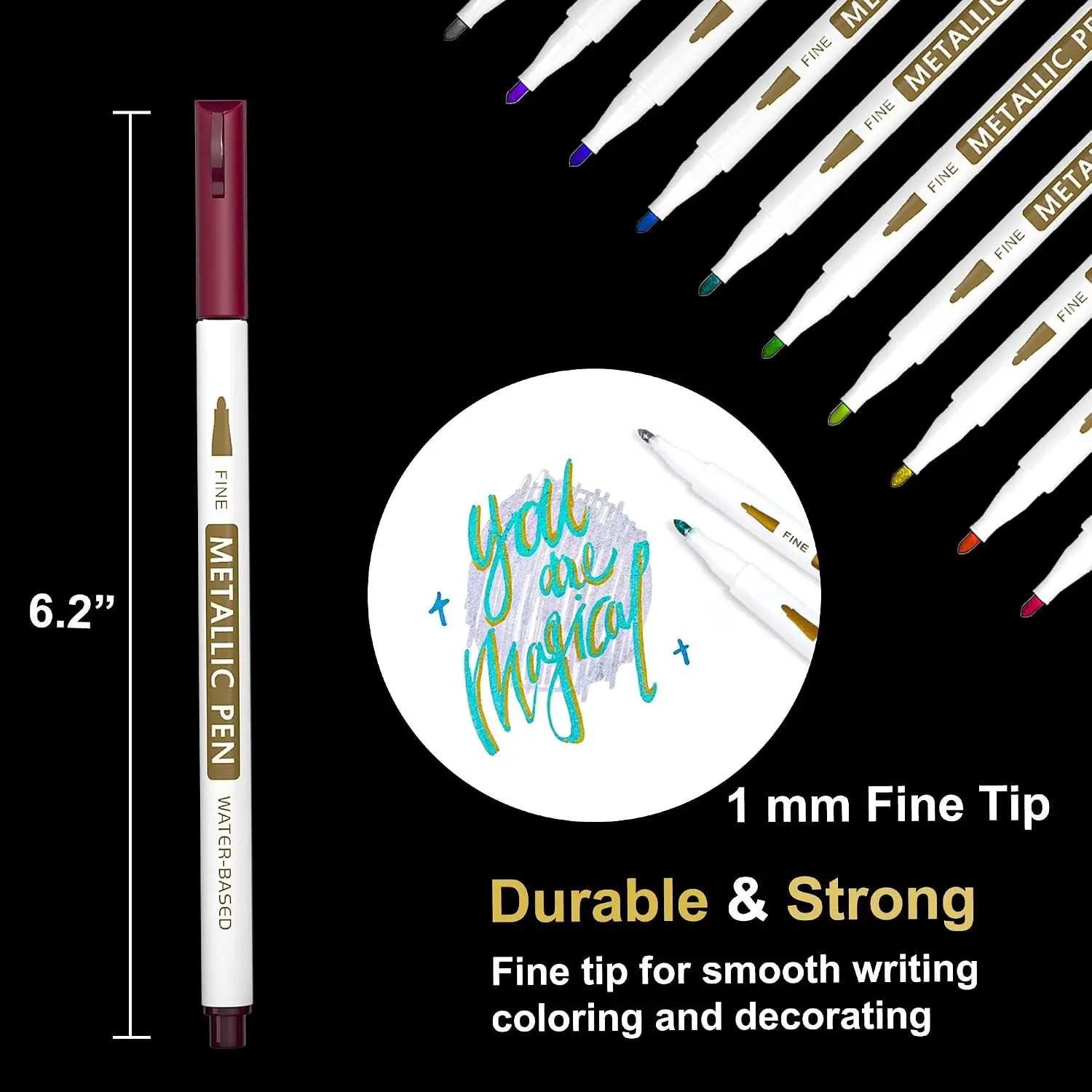 Lelix 24 Colors Metallic Marker Pens, Fine Tip Paint Pens for DIY Photo Album, Black Paper, Card Making, Rock Art Painting, Scrapbooking, Glass, Metal, Wood