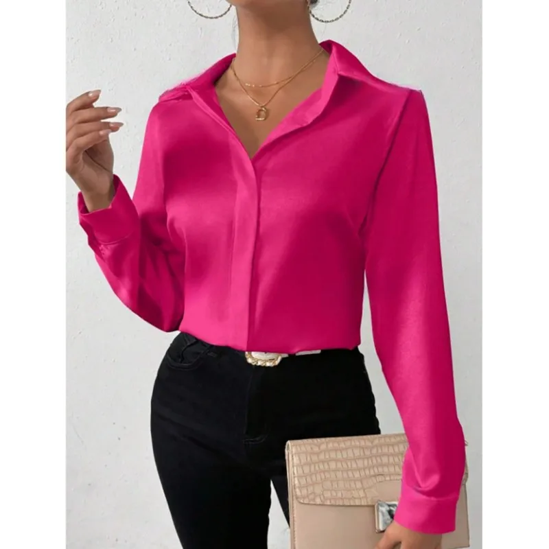 blusas Women's Long Sleeve Silk-like Shirt European American Style Cross-border Clothing High-quality Fashionable Ladies Blouse