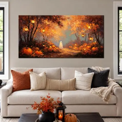 Fall Halloween Wall Art Ghost ing Lanterns Autumn Forest Halloween Ghost Pictures Wall Decor Modern Gothic Gallery Wrapped