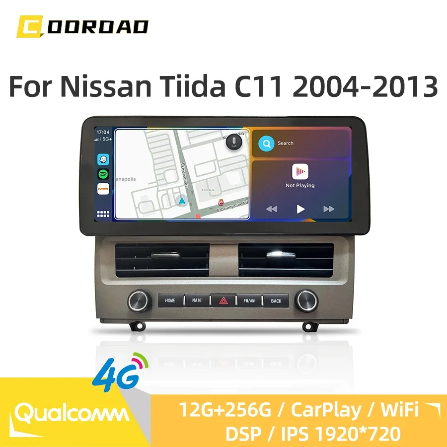 1920*720 CarPlay Android 14 Car Multimedia Player GPS Navigation WiFi 4G Bluetooth DSP Car Radio For Nissan Tiida C11 2004-2013