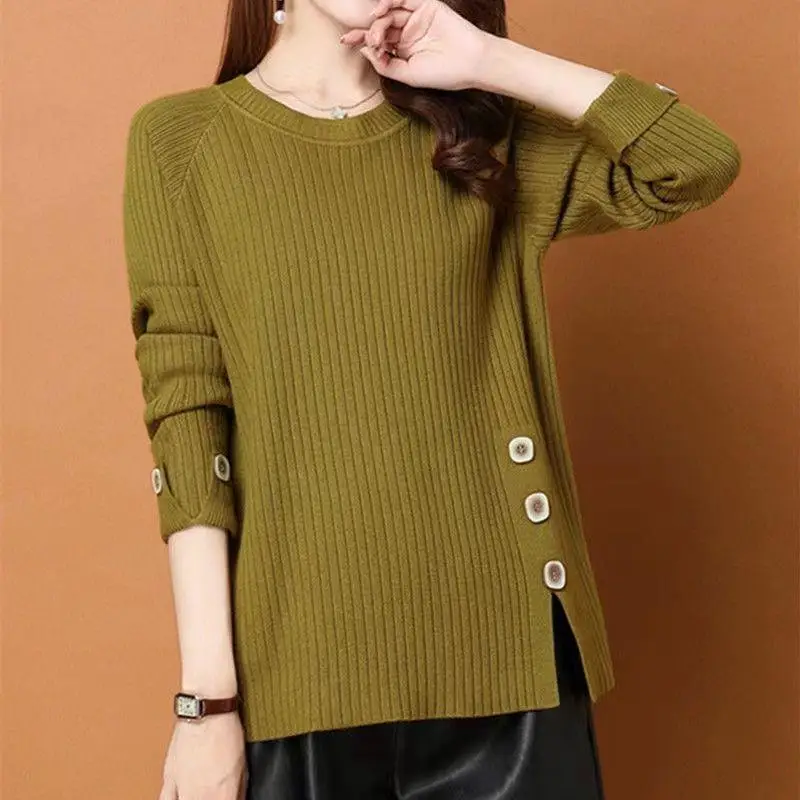 

Autumn Winter Striped Pullover Sweater For Women's Knitwears Tops Middle Aged Mother Warm Bottoming Sweaters Pull Femme S-3XL
