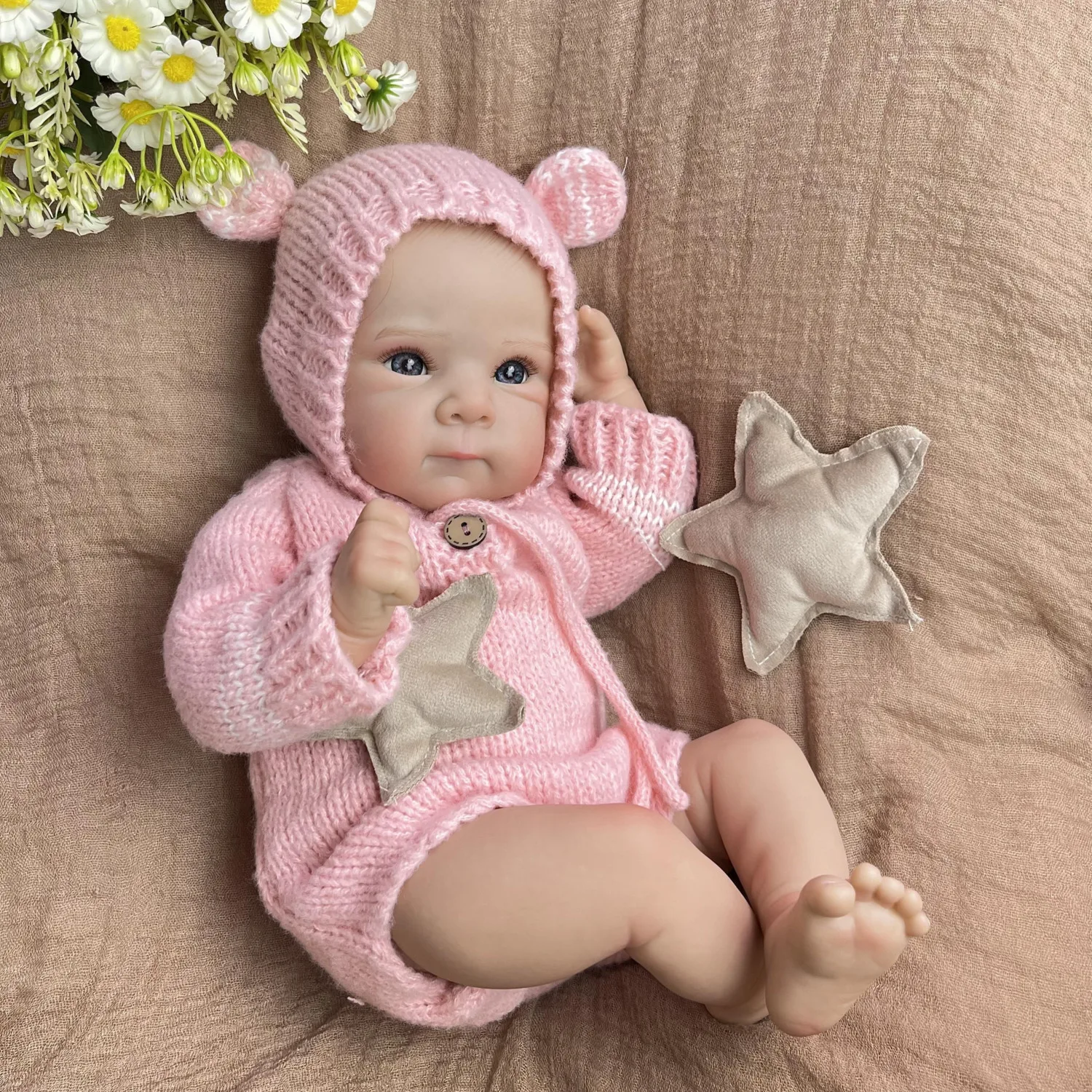 18 inch Reborn Baby Doll Toy with Soft Cloth Body Lifelike 45 CM 3D Skin Doll with Blood Vessel Handmade Birthday Gift For Girl