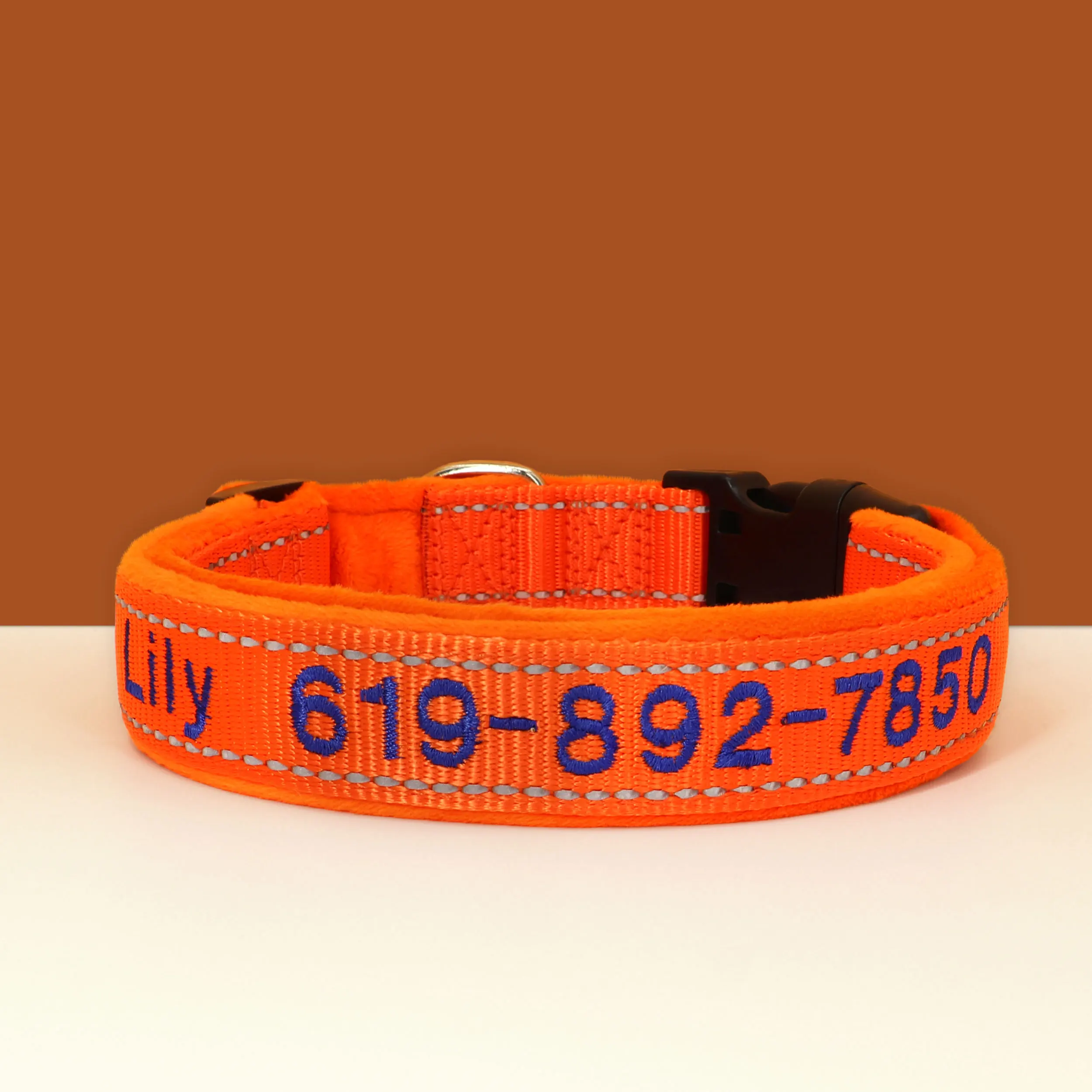 Embroidered Dog Collar Soft Padded Dogs Customized Collars Reflective Pet Necklace Night Safety For Small Medium Large Dogs Pug